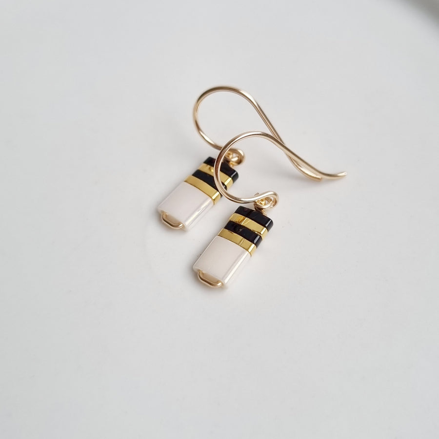 STAK Baby Earrings (Ivory & Black) / Japanese Beads | 14k Gold-filled