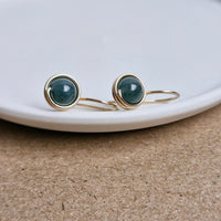 Dark Green Jade Wrapped Drop Earrings / 14k Gold-filled