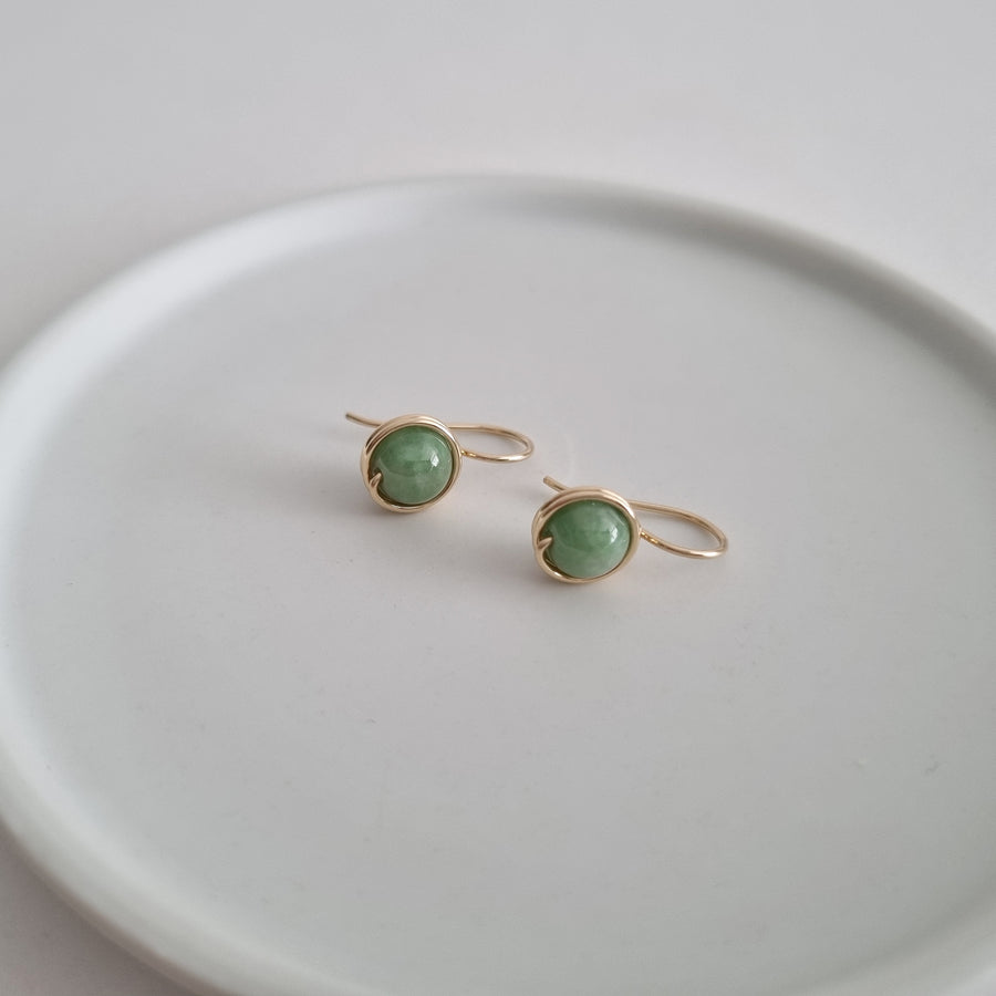 Green Myanmar Jade Wrapped Drop Earrings / 14k Gold-filled