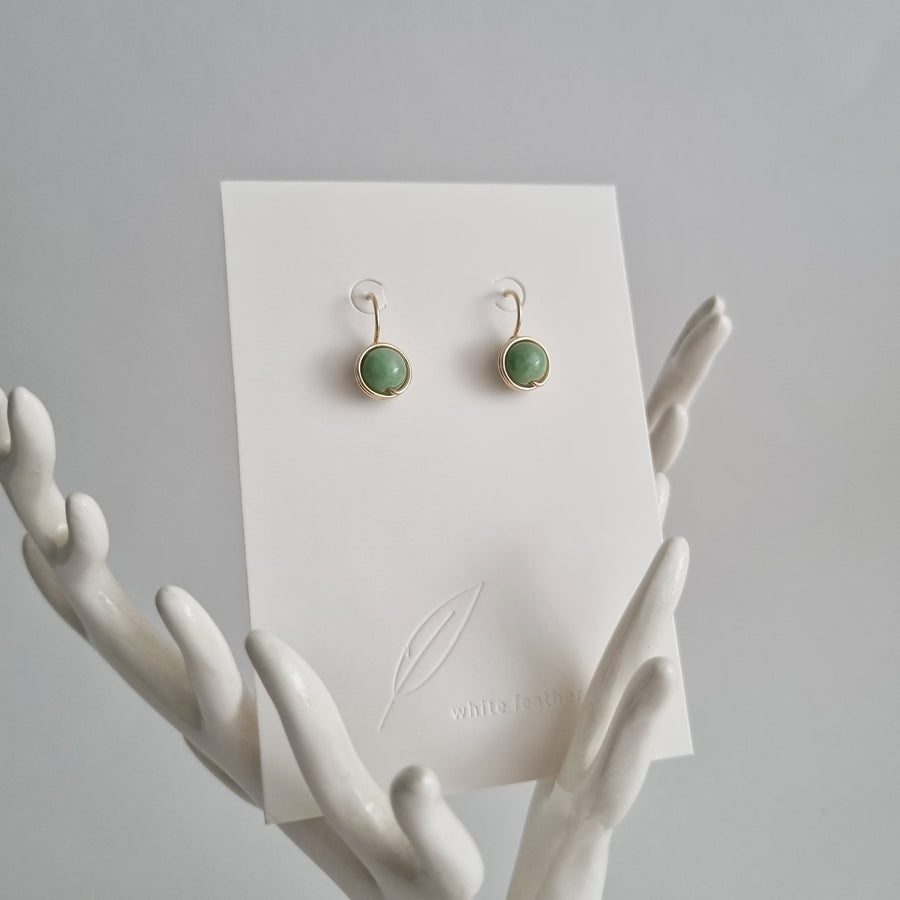 Green Myanmar Jade Wrapped Drop Earrings / 14k Gold-filled