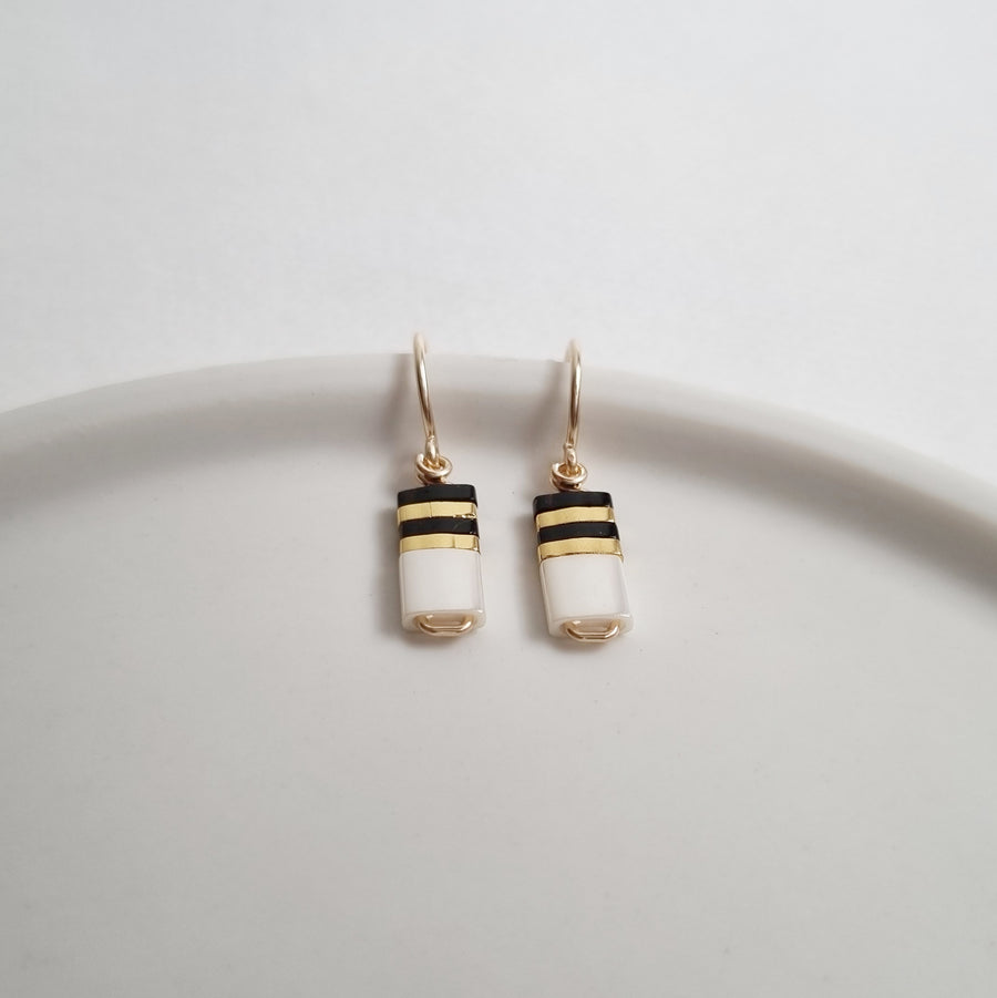 STAK Baby Earrings (Ivory & Black) / Japanese Beads | 14k Gold-filled