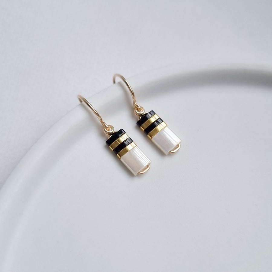 STAK Baby Earrings (Ivory & Black) / Japanese Beads | 14k Gold-filled