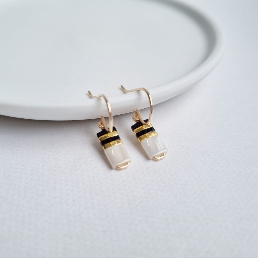 STAK Baby Earrings (Ivory & Black) / Japanese Beads | 14k Gold-filled