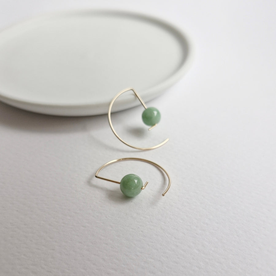 Halfmoon Earrings / Green Jade