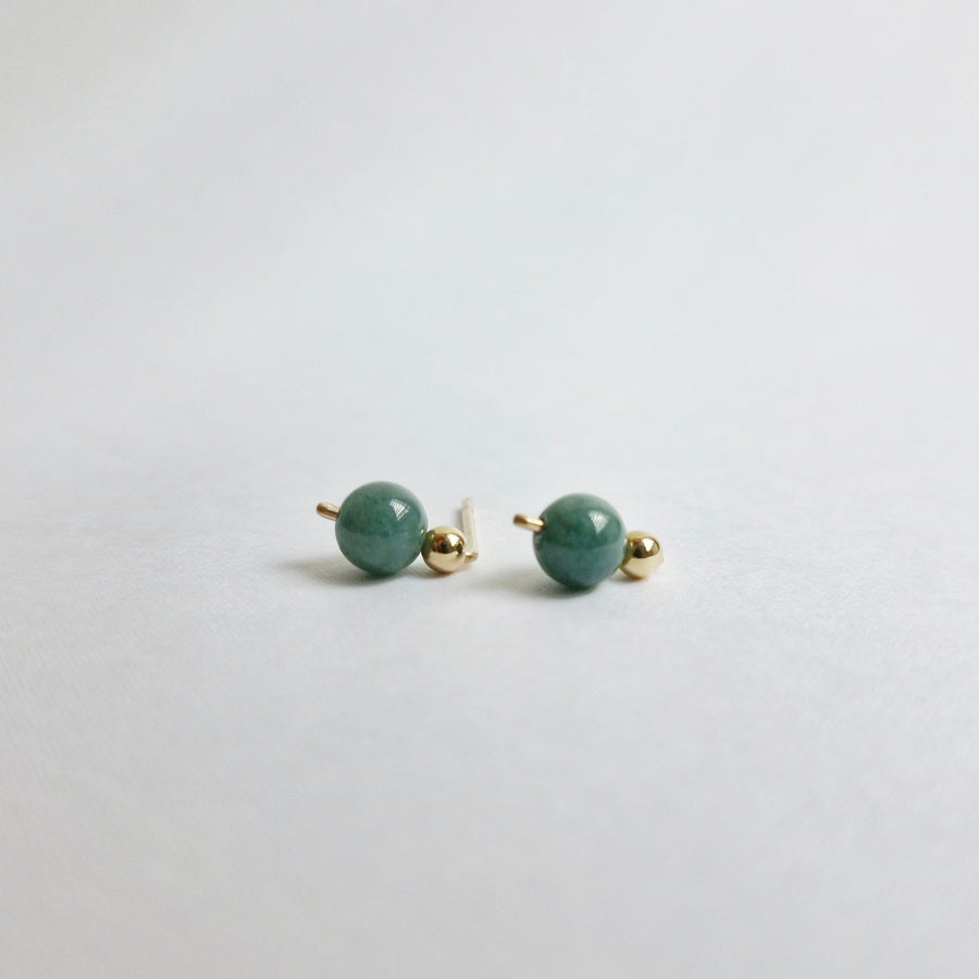 Green Jade Climber Earstuds / 14k Gold-filled