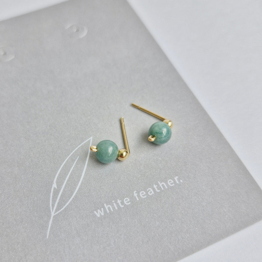 Green Jade Climber Earstuds / 14k Gold-filled