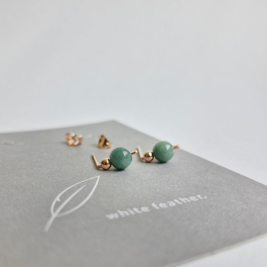 Green Jade Climber Earstuds / 14k Gold-filled