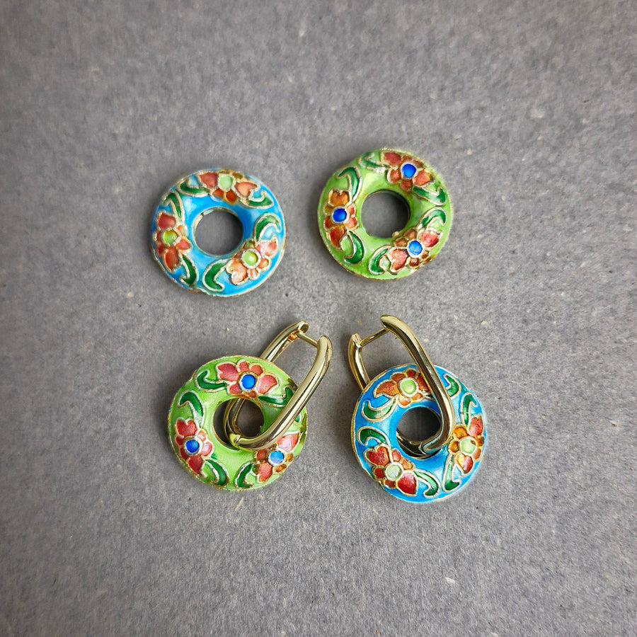 Cloisonné Donut Hoop Earrings (Interchangeable) | 18k Gold-plated