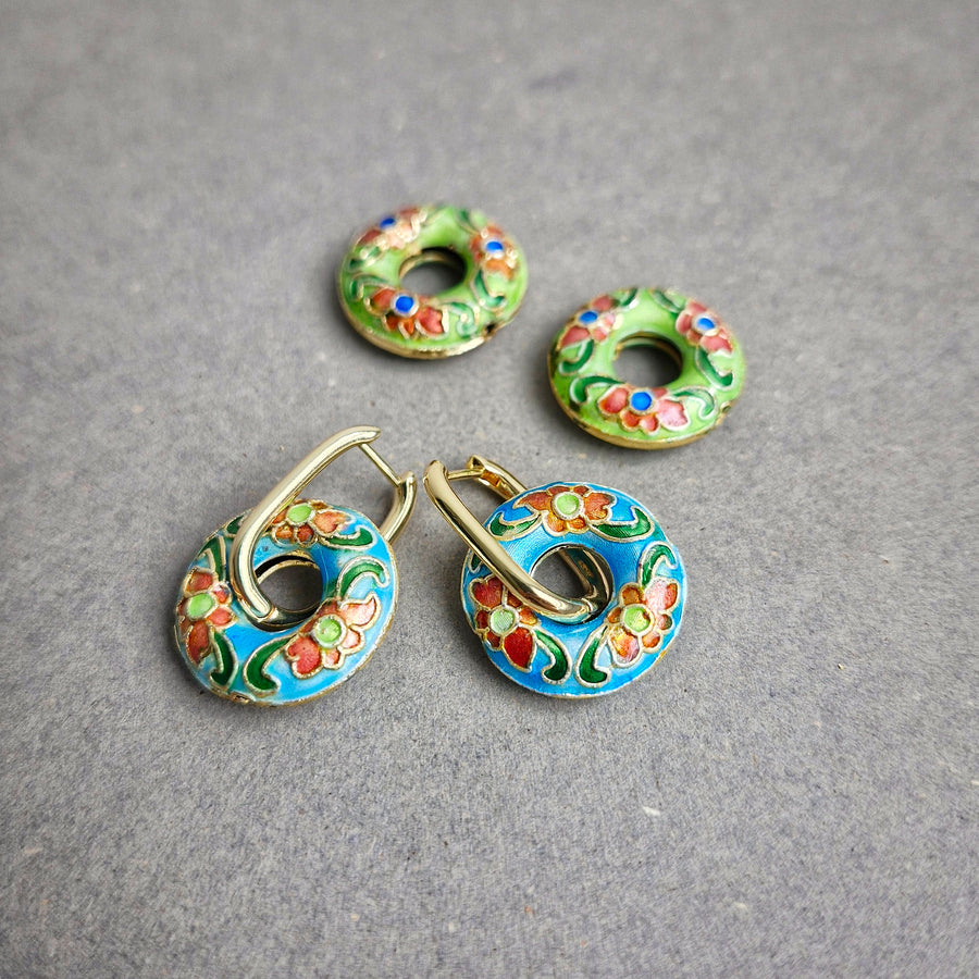 Cloisonné Donut Hoop Earrings (Interchangeable) | 18k Gold-plated