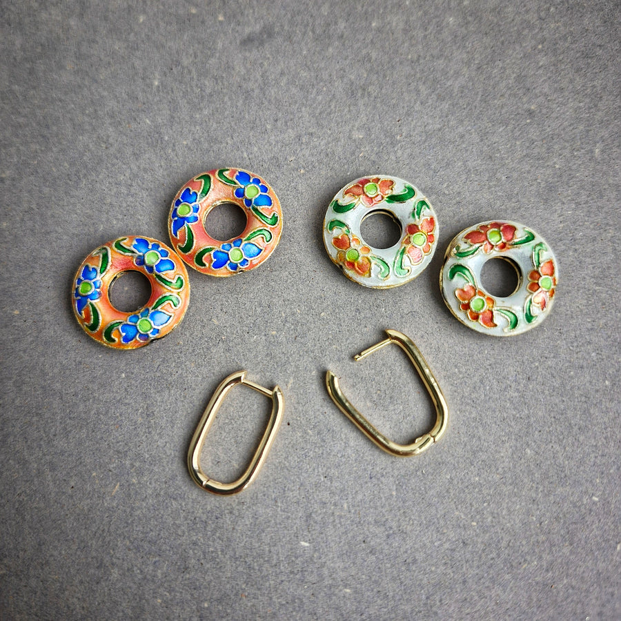 Cloisonné Donut Hoop Earrings (Interchangeable) | 18k Gold-plated