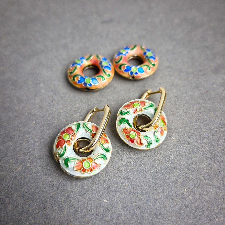 Cloisonné Donut Hoop Earrings (Interchangeable) | 18k Gold-plated