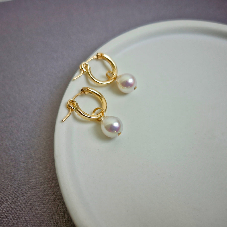 Freshwater Pearl Leverback Hoop Earrings / 14k Gold-filled #1