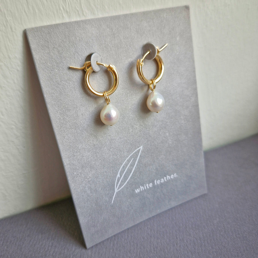 Freshwater Pearl Leverback Hoop Earrings / 14k Gold-filled #1