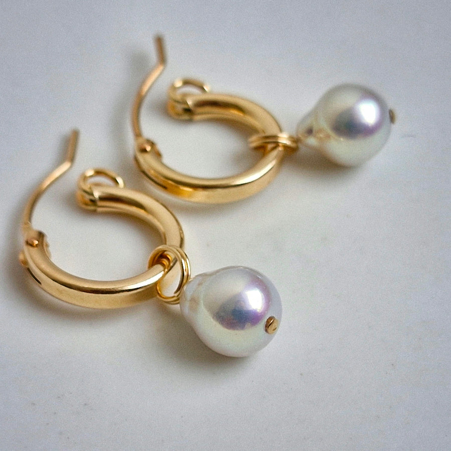 Freshwater Pearl Leverback Hoop Earrings / 14k Gold-filled #2