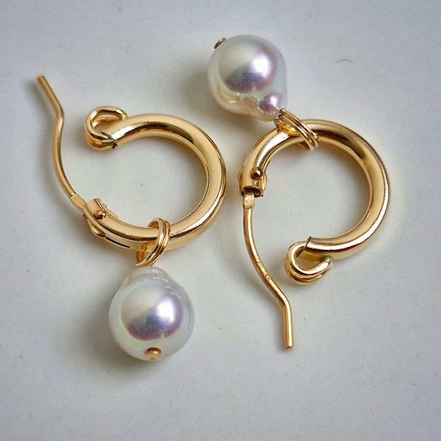 Freshwater Pearl Leverback Hoop Earrings / 14k Gold-filled #2
