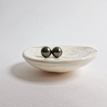 Tahitian Pearl Earstuds #22 (Dark Grey/Purple Overtone) / 14k Gold-filled