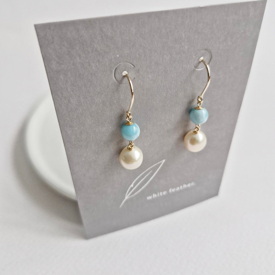 Freshwater Pearl, Larimar Earrings / 14k Gold-filled