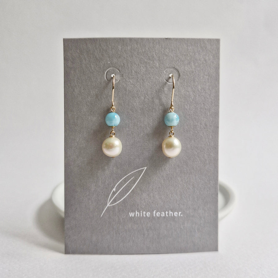 Freshwater Pearl, Larimar Earrings / 14k Gold-filled