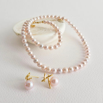 Freshwater Pearl Necklace and Earring Set / 14K Gold-filled | 18KGP 925 Silver