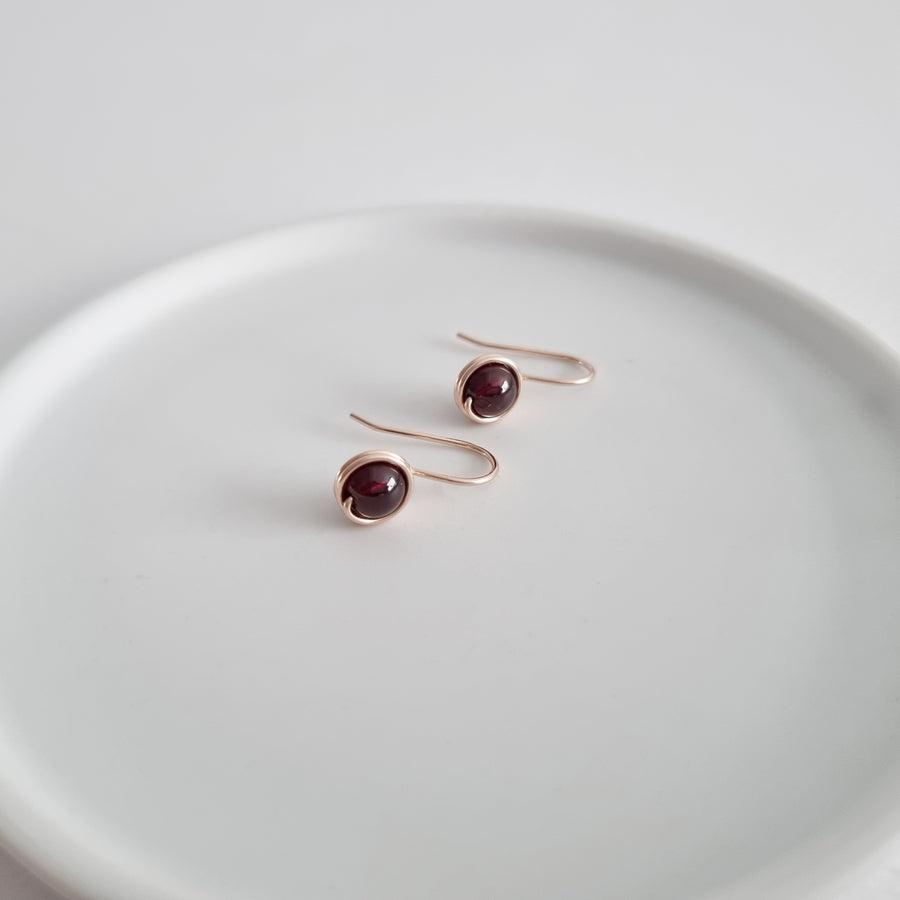 Red Garnet Wrapped Drop Earrings (Medium) / 14k Gold-filled