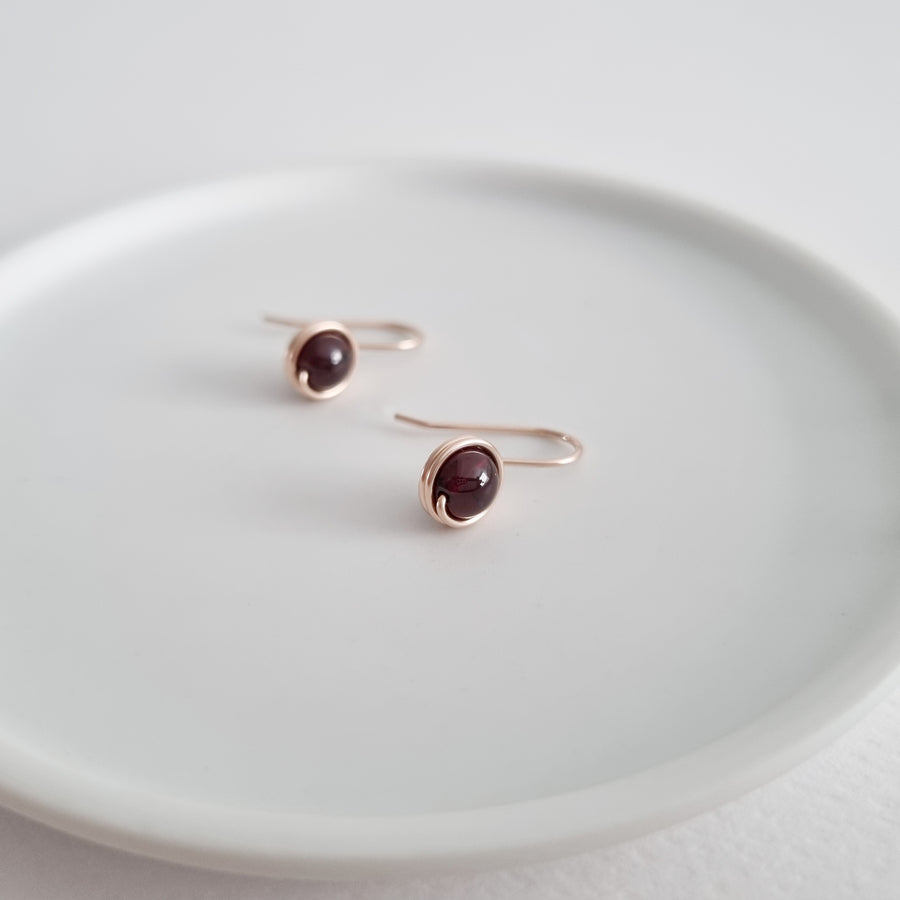 Red Garnet Wrapped Drop Earrings (Medium) / 14k Gold-filled