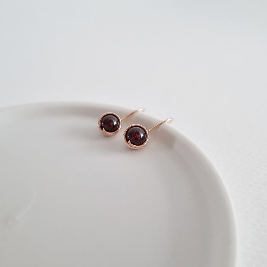 Red Garnet Wrapped Drop Earrings (Medium) / 14k Gold-filled