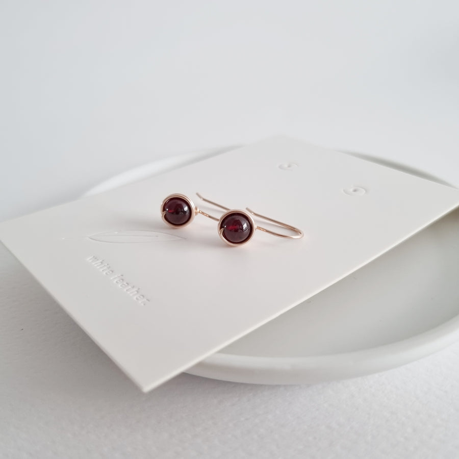 Red Garnet Wrapped Drop Earrings (Medium) / 14k Gold-filled