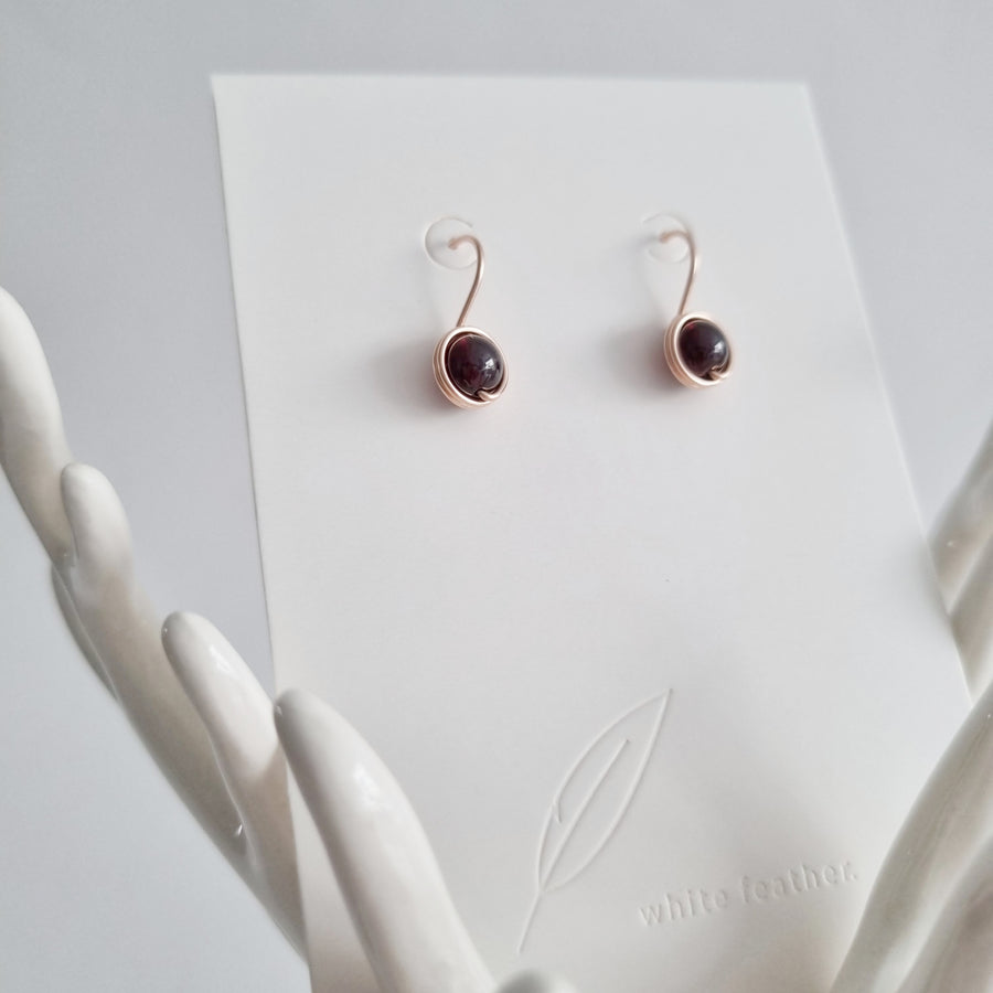 Red Garnet Wrapped Drop Earrings (Medium) / 14k Gold-filled