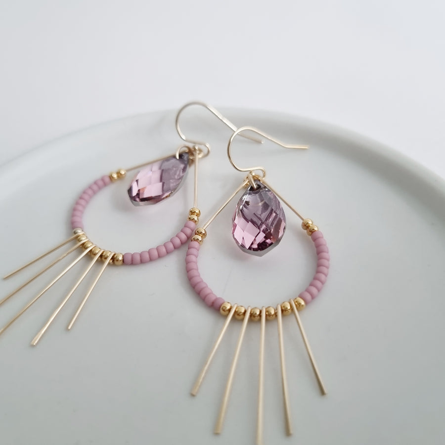 Laine Earrings (Purple) / Austrian Crystals | Japan Beads | 14k Gold-filled