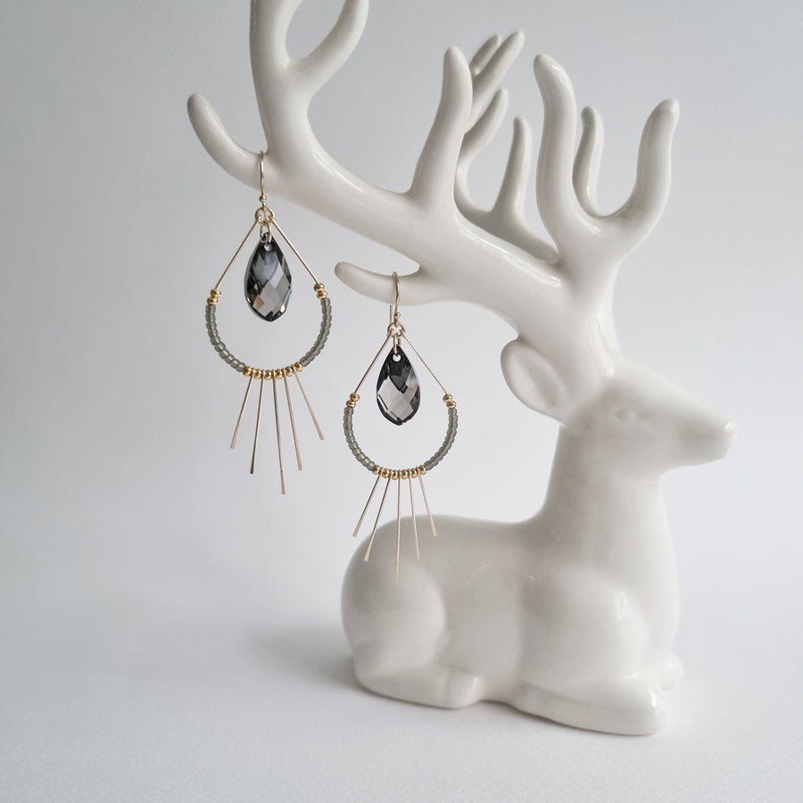 Laine Earrings (Grey) / Austrian Crystals | Japan Beads | 14k Gold-filled