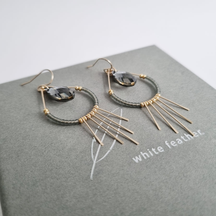 Laine Earrings (Grey) / Austrian Crystals | Japan Beads | 14k Gold-filled