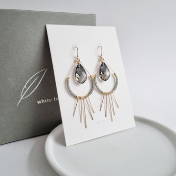 Laine Earrings (Grey) / Austrian Crystals | Japan Beads | 14k Gold-filled