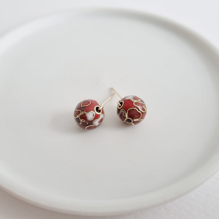 Cloisonné Earstuds 10mm (Basic) /  Brick Red