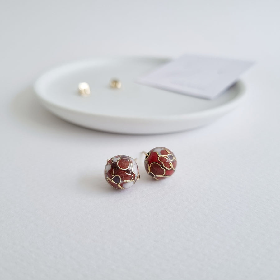 Cloisonné Earstuds 10mm (Basic) /  Brick Red