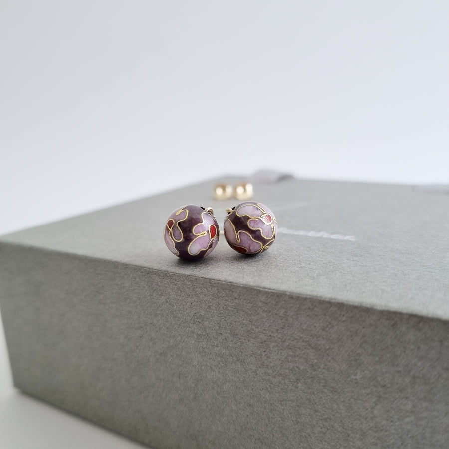 Cloisonné Earstuds 10mm (Basic) / Purple