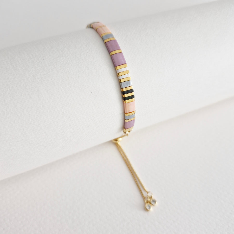 STAK Bracelet (Peach & Purple) / Japanese Beads | 24k Gold-plated Beads