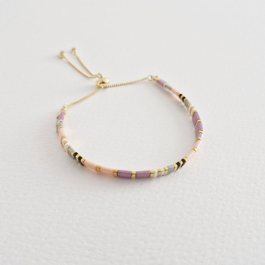STAK Bracelet (Peach & Purple) / Japanese Beads | 24k Gold-plated Beads
