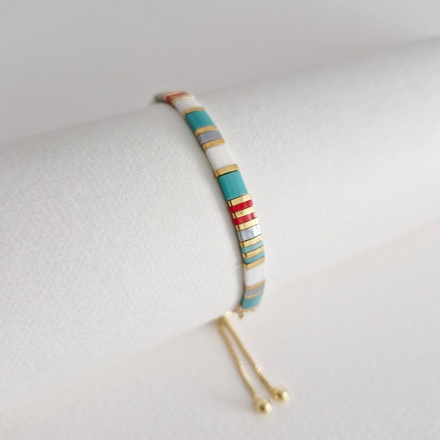STAK Bracelet (Turquoise & Red) / Japanese Beads | 24k Gold-plated Beads
