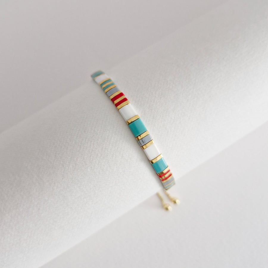 STAK Bracelet (Turquoise & Red) / Japanese Beads | 24k Gold-plated Beads