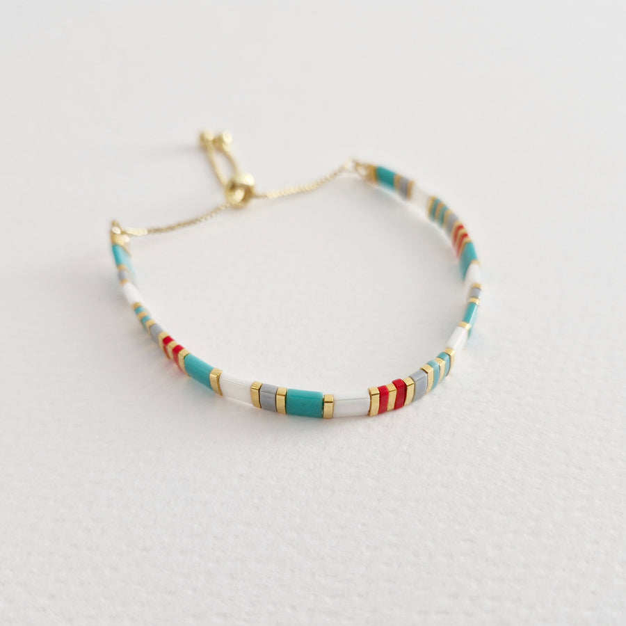 STAK Bracelet (Turquoise & Red) / Japanese Beads | 24k Gold-plated Beads