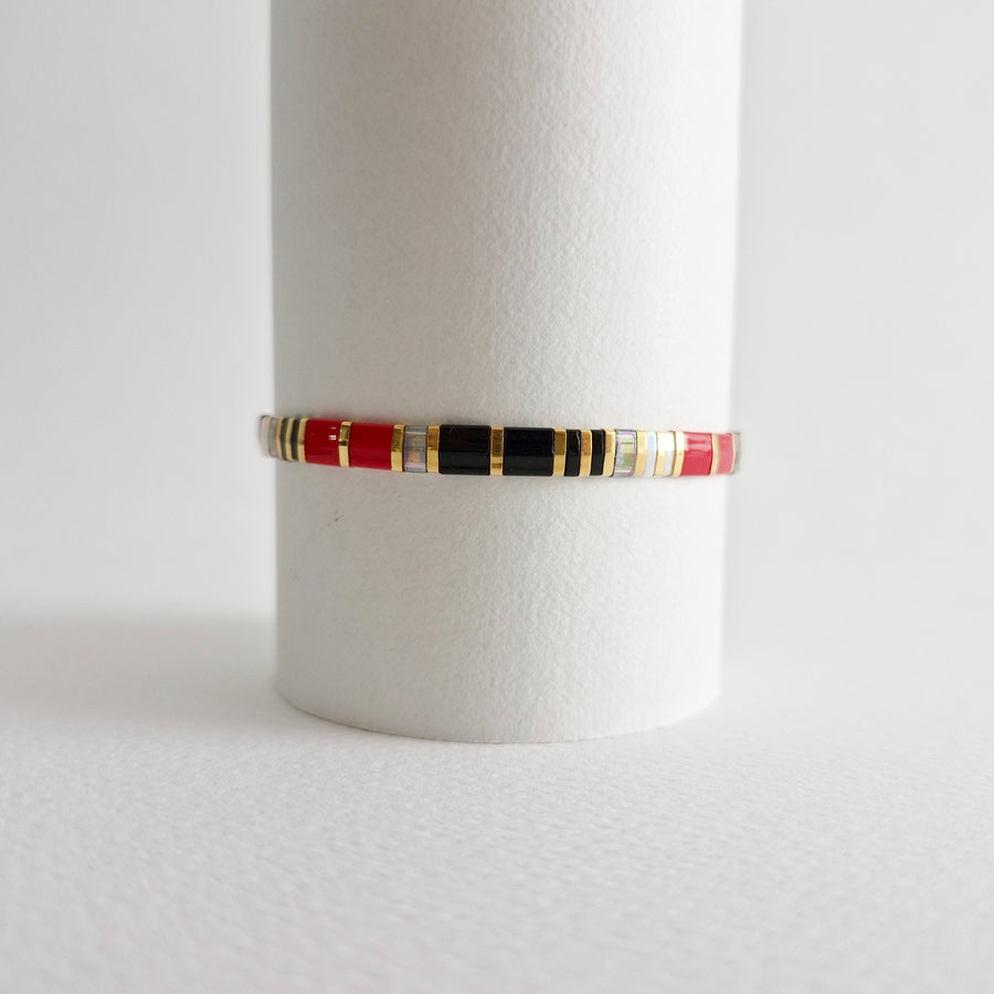 STAK Bracelet (Black & Red) / Japanese Beads | 24k Gold-plated Beads