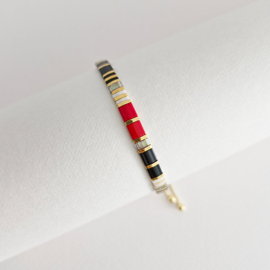 STAK Bracelet (Black & Red) / Japanese Beads | 24k Gold-plated Beads