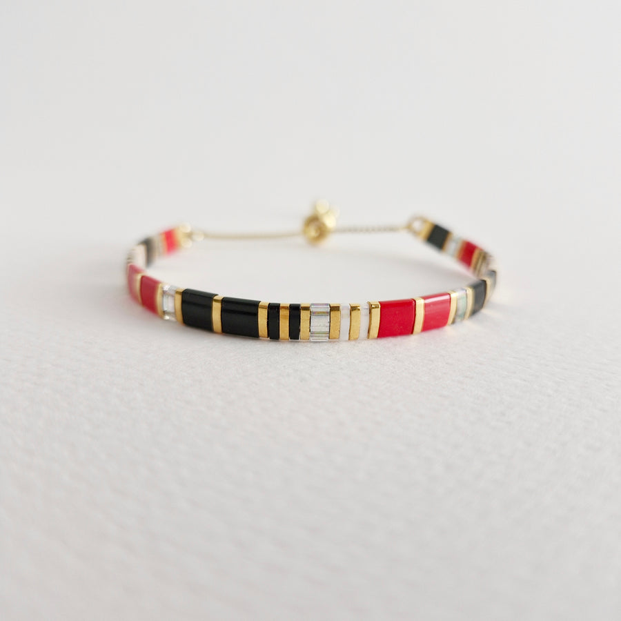 STAK Bracelet (Black & Red) / Japanese Beads | 24k Gold-plated Beads