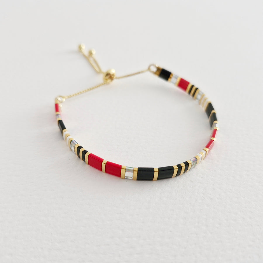 STAK Bracelet (Black & Red) / Japanese Beads | 24k Gold-plated Beads