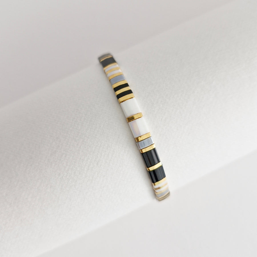 STAK Bracelet (Black & White) / Japanese Beads | 24k Gold-plated Beads