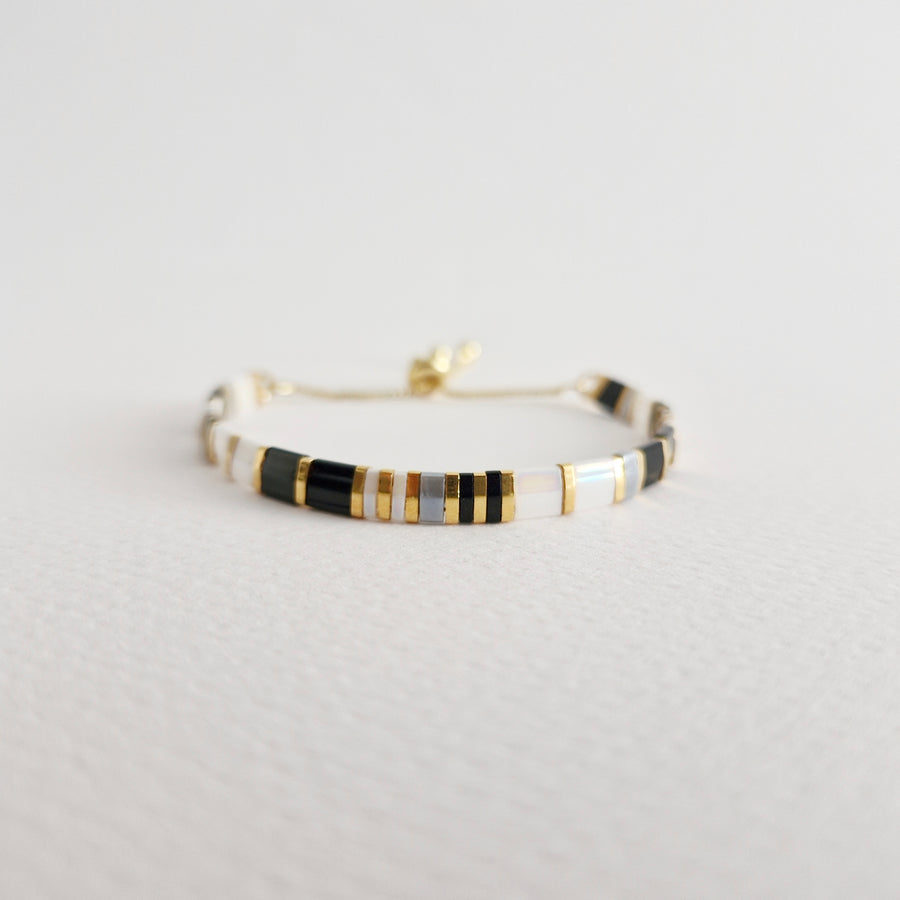 STAK Bracelet (Black & White) / Japanese Beads | 24k Gold-plated Beads