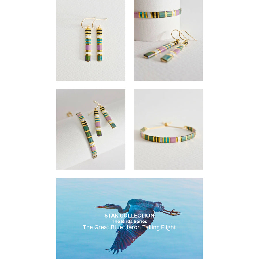 STAK Bracelet / Earrings (The Birds Series) / The Great Blue Heron Taking Flight