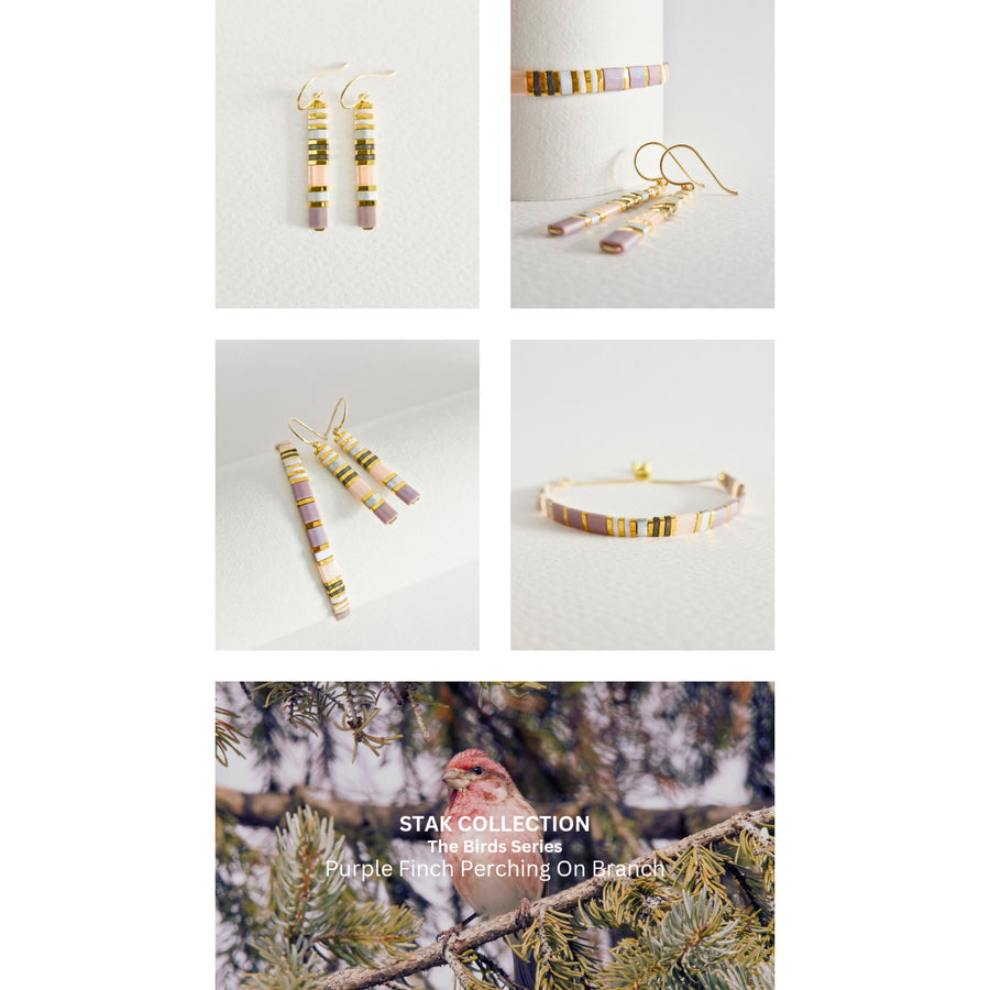 STAK Bracelet / Earrings (The Birds Series) / Purple Finch Perching On Branch
