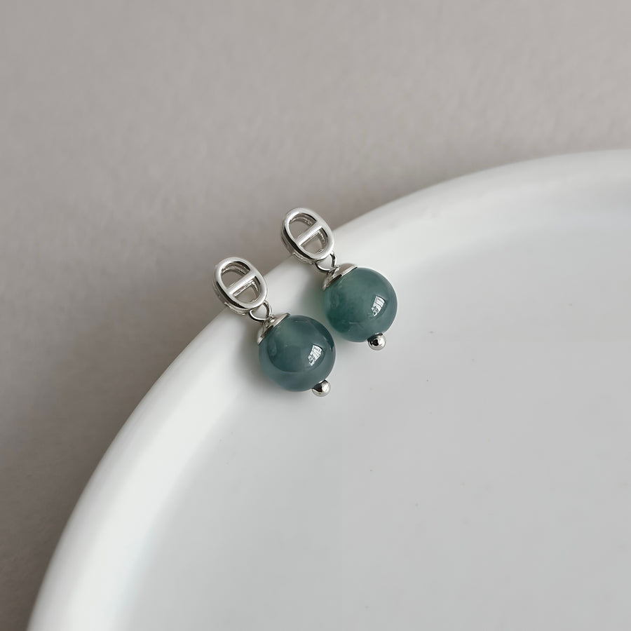 Blue Jade with Oval Link Design Post Earrings