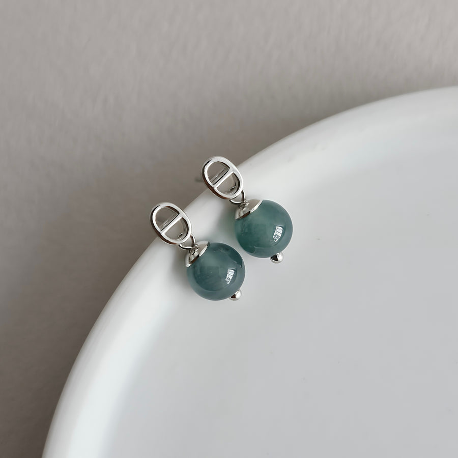Blue Jade with Oval Link Design Post Earrings